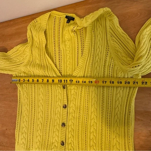 Talbots Plus Size 2X Women Neon Yellow Cardigan Open Knit Spring 100% Cotton - Picture 5 of 7